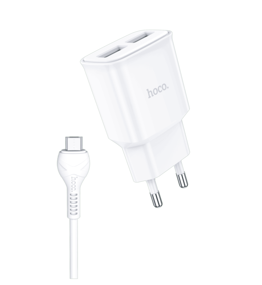 Hoco A&B Çift Usb Girişli Ev Şarj Aleti+Şarj Kablo Micro Beyaz