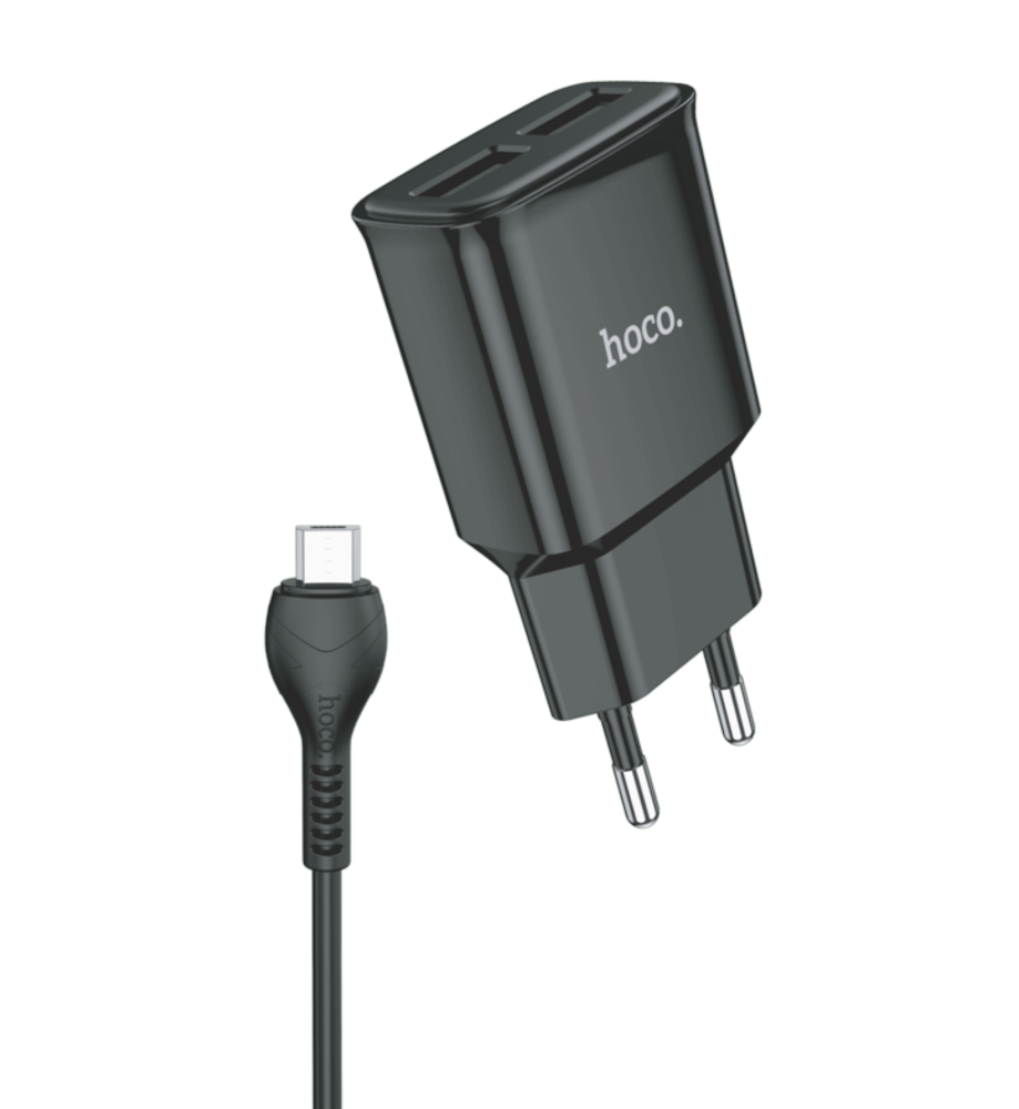 Hoco A&B Çift Usb Girişli Ev Şarj Aleti+Şarj Kablo Micro Siyah