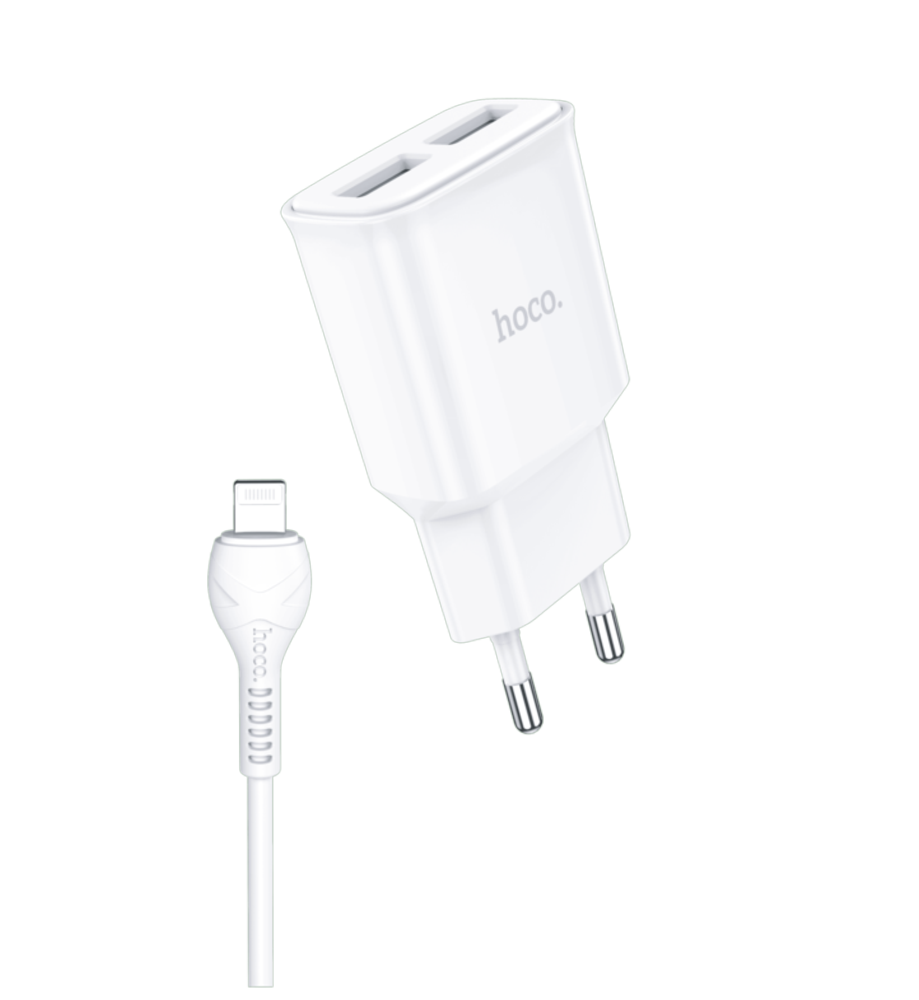 Hoco A&B Çift Usb Girişli Ev Şarj Aleti+Şarj Kablo Lightning Beyaz