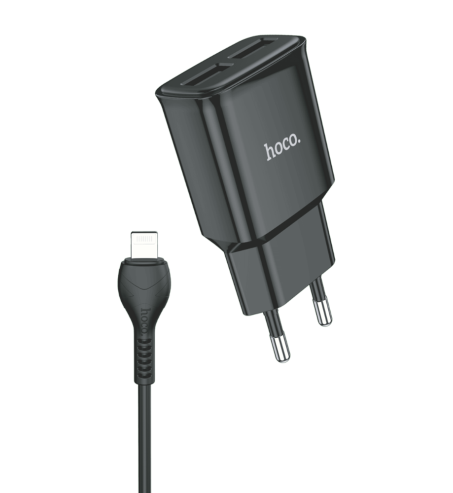 Hoco A&B Çift Usb Girişli Ev Şarj Aleti+Şarj Kablo Lightning Siyah